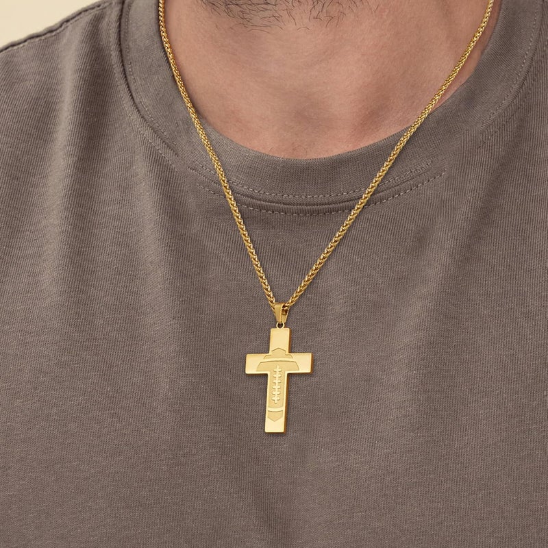 GLITTO Store Football Cross Necklace for Kids Teen Boys - Inspirational Bible Verse Religious Christian Gift - Image 3